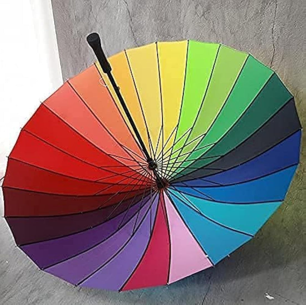 Super Strong 16 Ribs Rainbow Umbrella Rain Colorful Long Umbrella Men Women – Multi color