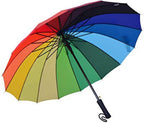Super Strong 16 Ribs Rainbow Umbrella Rain Colorful Long Umbrella Men Women – Multi color